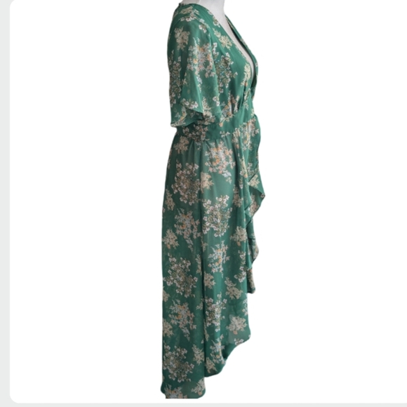 Revolve J.O.A. Floral Maxi Duster Kimono Romantic Deep V Green L - Picture 9 of 12